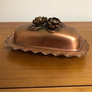 Vintage Copper Butter Dish with Floral Lid Gregorian